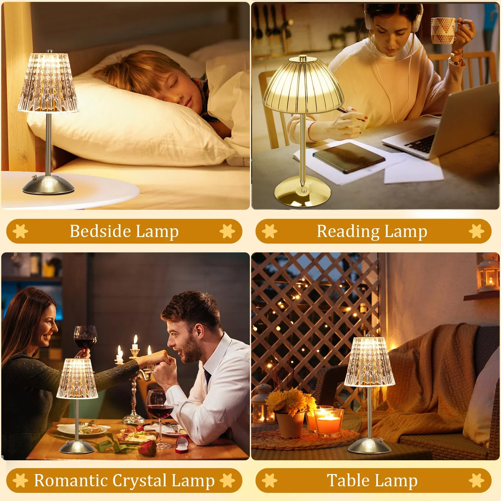 1-4Pcs LED Crystal Table Lamp Touch Sensor Desk Lamp USB Cordless Night Light Restaurant Atmosphere Lamp Bar Cafe Home Decor - Image 5