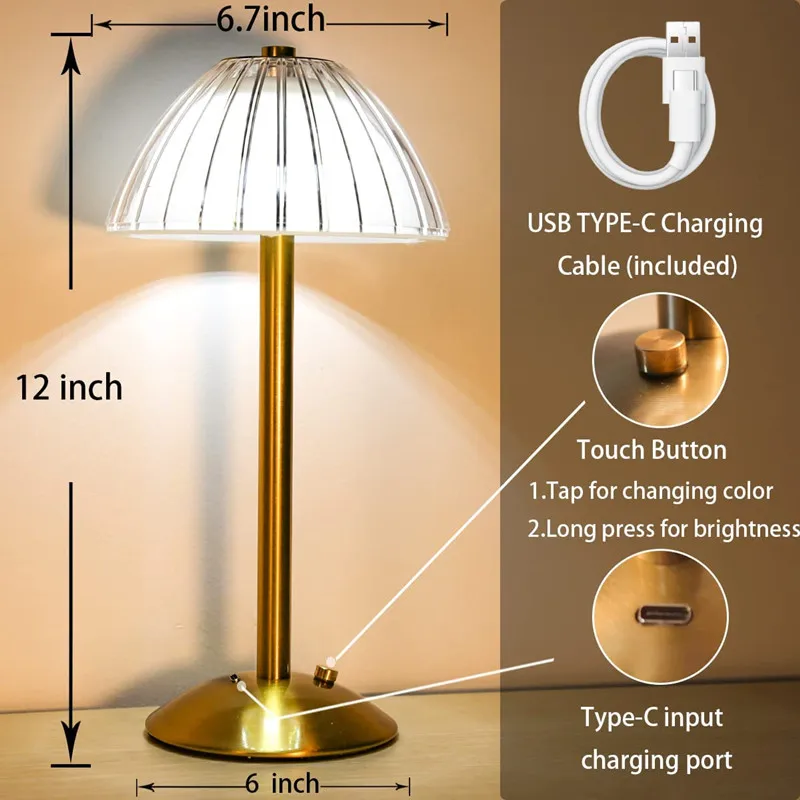 1-4Pcs LED Crystal Table Lamp Touch Sensor Desk Lamp USB Cordless Night Light Restaurant Atmosphere Lamp Bar Cafe Home Decor - Image 7