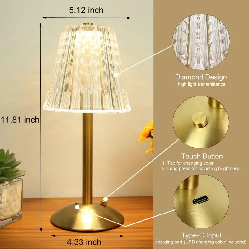 1-4Pcs LED Crystal Table Lamp Touch Sensor Desk Lamp USB Cordless Night Light Restaurant Atmosphere Lamp Bar Cafe Home Decor - Image 8