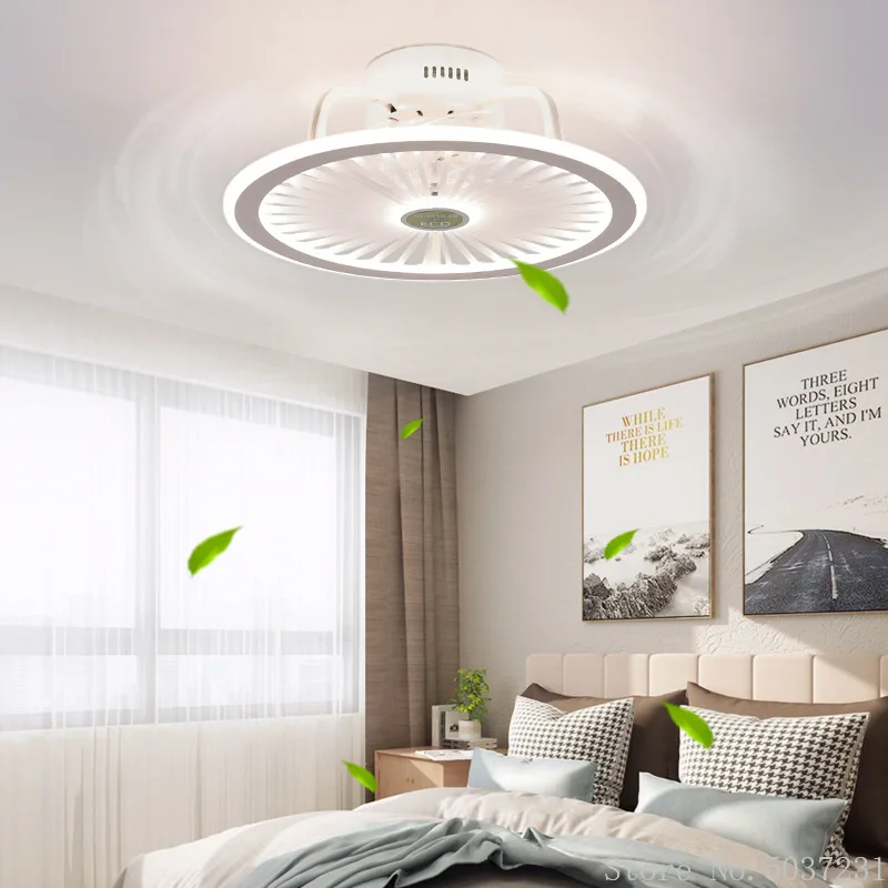 110V / 220V Nordic Simple Bedroom Ceiling Fan Lamp Invisible Restaurant Living Room Children's Room Intelligent Fan Home Decor - Image 2