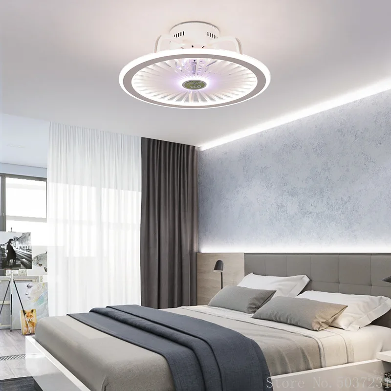 110V / 220V Nordic Simple Bedroom Ceiling Fan Lamp Invisible Restaurant Living Room Children's Room Intelligent Fan Home Decor - Image 3