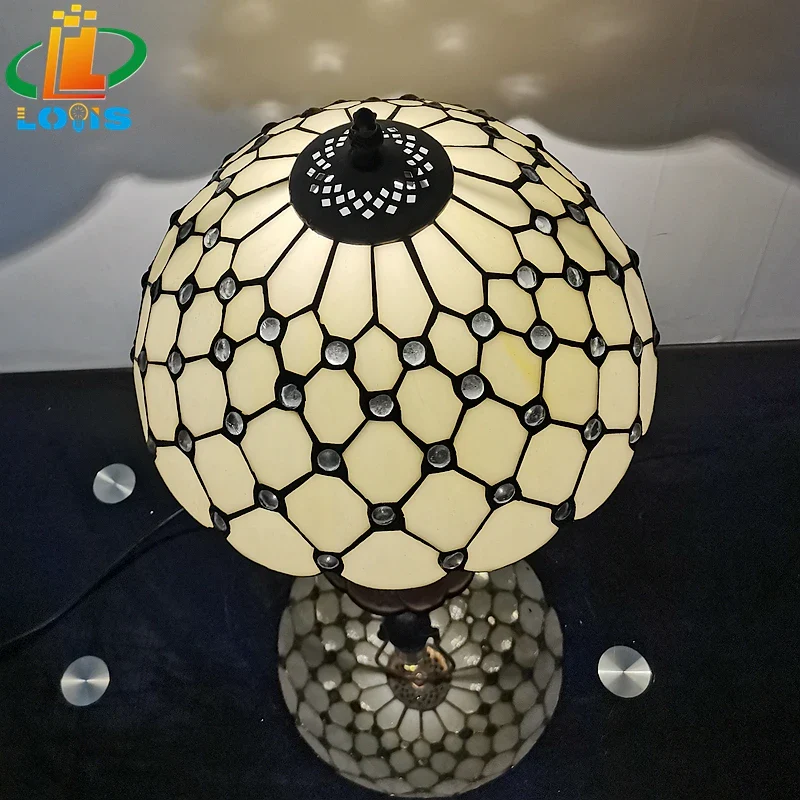 12 Inch European Crystal Bead Glass Table Lamp Tiffany Style Study Room Reading Bar Table Lighting Simple Retro Art Metal Base - Image 4