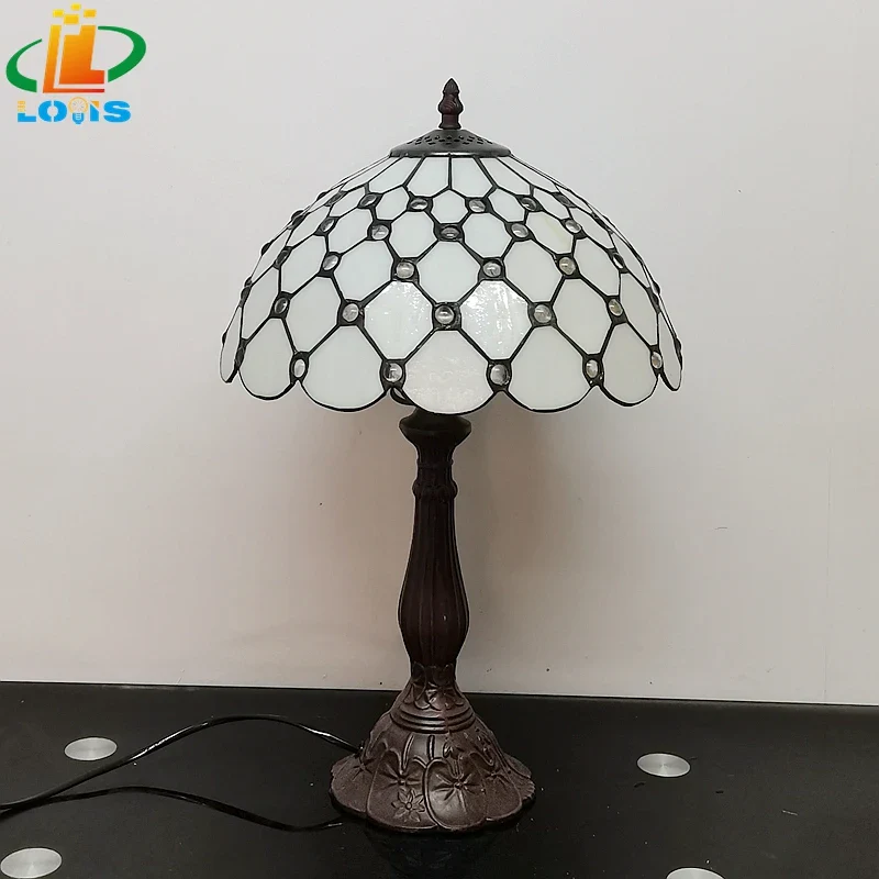 12 Inch European Crystal Bead Glass Table Lamp Tiffany Style Study Room Reading Bar Table Lighting Simple Retro Art Metal Base - Image 5