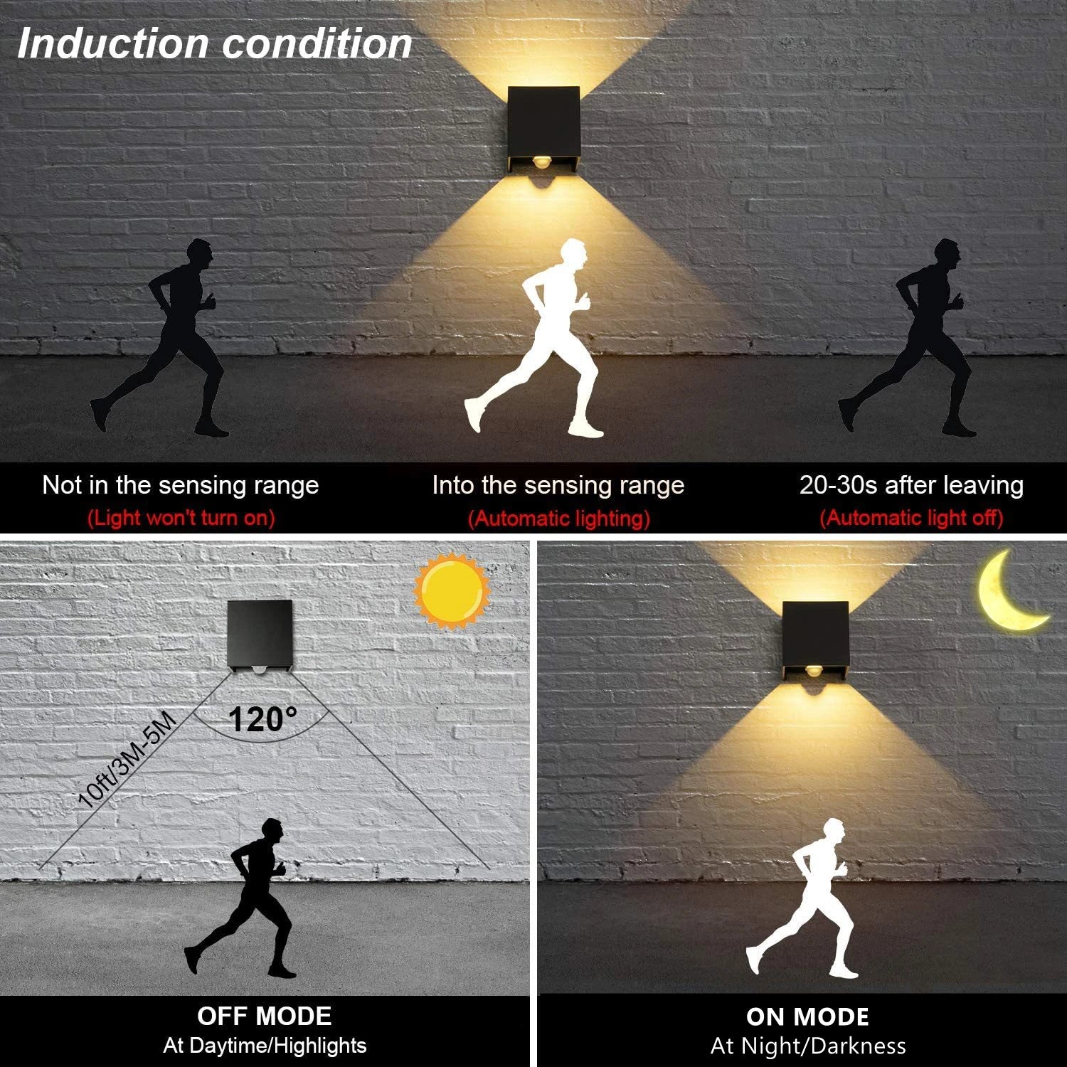 12W UP and Down Outdoor LED Wall Lamp PIR Motion Sensor Waterproof Garden Porch Light Adjustable Aluminum Wall Sconce Lighting - Image 3