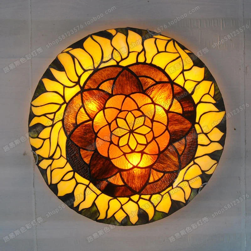 16-Inch Continental Sunflower Ceiling Tiffanylamps Bedroom Children's Den Bar Glass Art Lighting Personality Stairs - Image 2