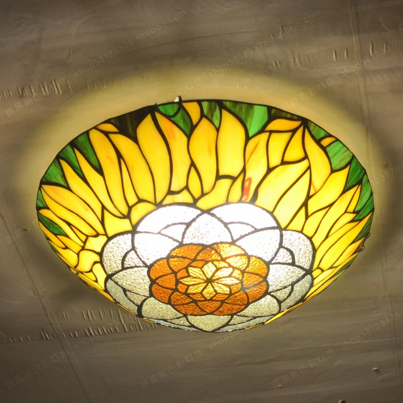 16-Inch Continental Sunflower Ceiling Tiffanylamps Bedroom Children's Den Bar Glass Art Lighting Personality Stairs - Image 4