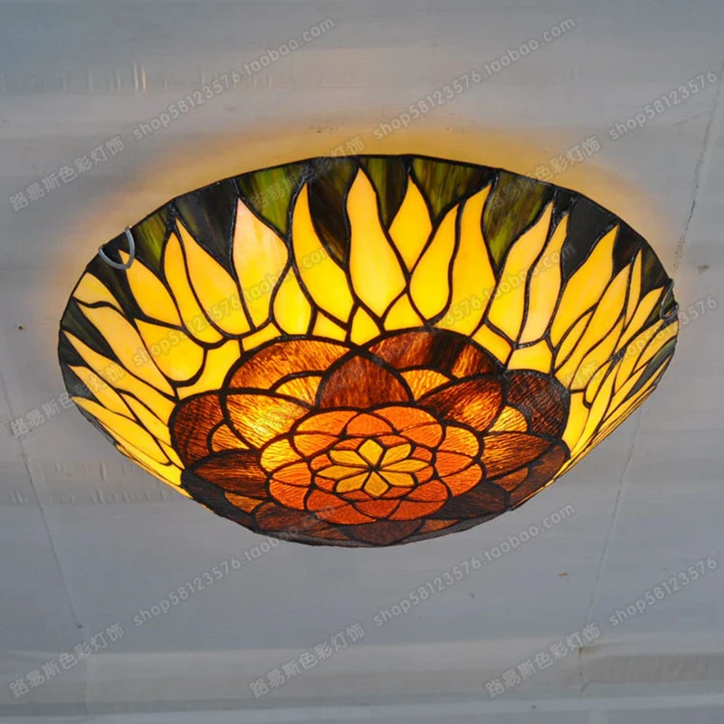 16-Inch Continental Sunflower Ceiling Tiffanylamps Bedroom Children's Den Bar Glass Art Lighting Personality Stairs - Image 5
