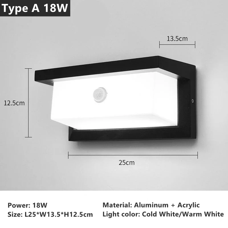 18W 30W Outdoor LED Wall Lamp PIR Motion Sensor IP65 Waterproof Porch Light Balcony Garden Corridor Wall Sconce Lighting Fixture - Image 12