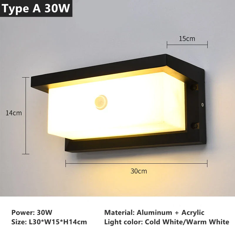18W 30W Outdoor LED Wall Lamp PIR Motion Sensor IP65 Waterproof Porch Light Balcony Garden Corridor Wall Sconce Lighting Fixture - Image 13