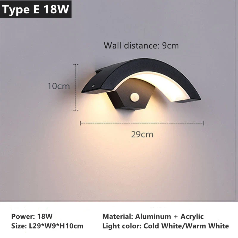 18W 30W Outdoor LED Wall Lamp PIR Motion Sensor IP65 Waterproof Porch Light Balcony Garden Corridor Wall Sconce Lighting Fixture - Image 14