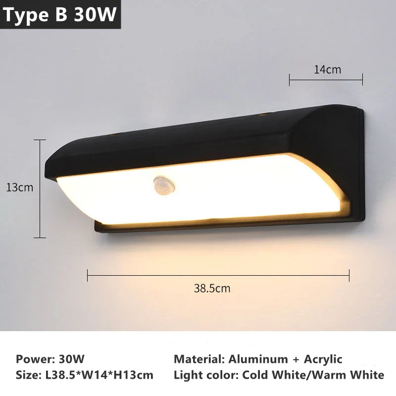 18W 30W Outdoor LED Wall Lamp PIR Motion Sensor IP65 Waterproof Porch Light Balcony Garden Corridor Wall Sconce Lighting Fixture - Image 7
