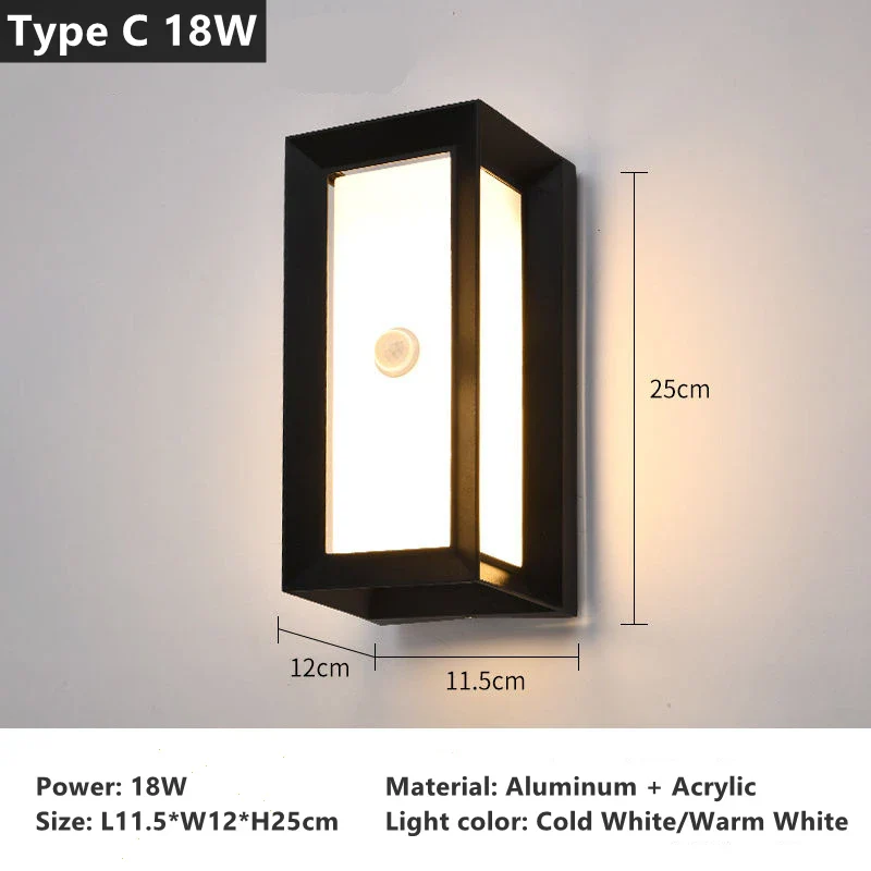 18W 30W Outdoor LED Wall Lamp PIR Motion Sensor IP65 Waterproof Porch Light Balcony Garden Corridor Wall Sconce Lighting Fixture - Image 8