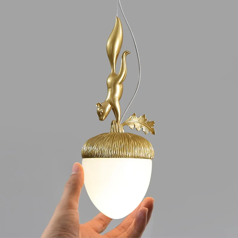 2024 French Modern Simple Cartoon Pinecone Squirrel Pendant Lights Personality Clothes Shop Bar Desk Bedroom Bedside Chandelier - Image 2