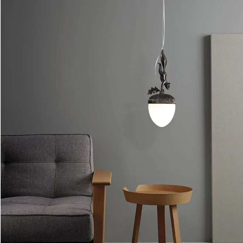 2024 French Modern Simple Cartoon Pinecone Squirrel Pendant Lights Personality Clothes Shop Bar Desk Bedroom Bedside Chandelier - Image 3