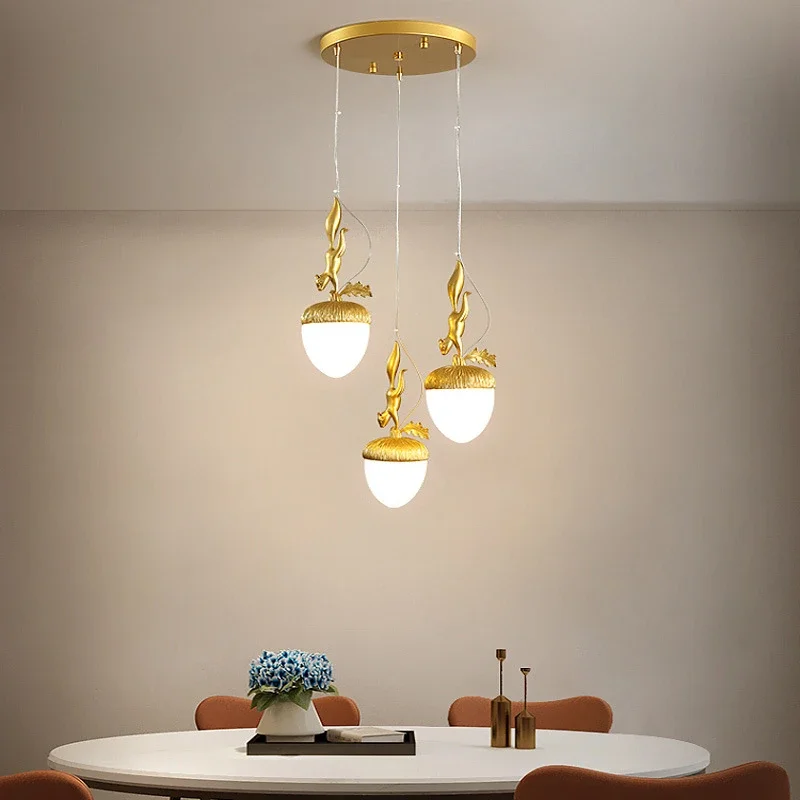 2024 French Modern Simple Cartoon Pinecone Squirrel Pendant Lights Personality Clothes Shop Bar Desk Bedroom Bedside Chandelier - Image 4