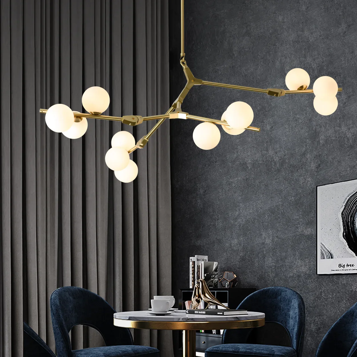 2024 Modern LED Chandelier Branches Style Glass Balls Ceiling Lamp Living Room Dining Room For Bedroom - Image 3
