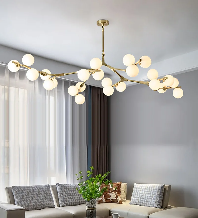 2024 Modern LED Chandelier Branches Style Glass Balls Ceiling Lamp Living Room Dining Room For Bedroom - Image 5