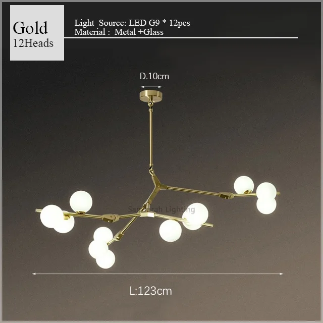 2024 Modern LED Chandelier Branches Style Glass Balls Ceiling Lamp Living Room Dining Room For Bedroom - Image 7