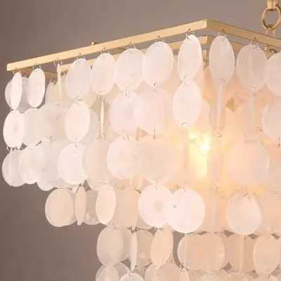 2024 Modern simple living room Scandinavian shell dining room romantic light luxury checkroom B&B rectangular suction chandelier - Image 4