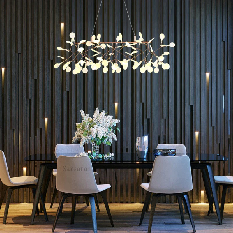 2024 Nordic Hanging Living Room Chandelier Large Modern Kitchen Firefly Lamp Rose Gold Black Branch Round Chandelier Lighting - Image 3