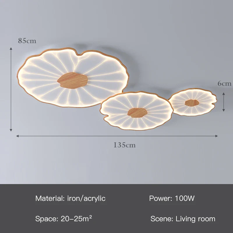 plafonnier moderne à grain de bois pour salon chambre à coucher étude crèche pour enfants conception de feuille de lotus lustre à LED en métal - Image 14