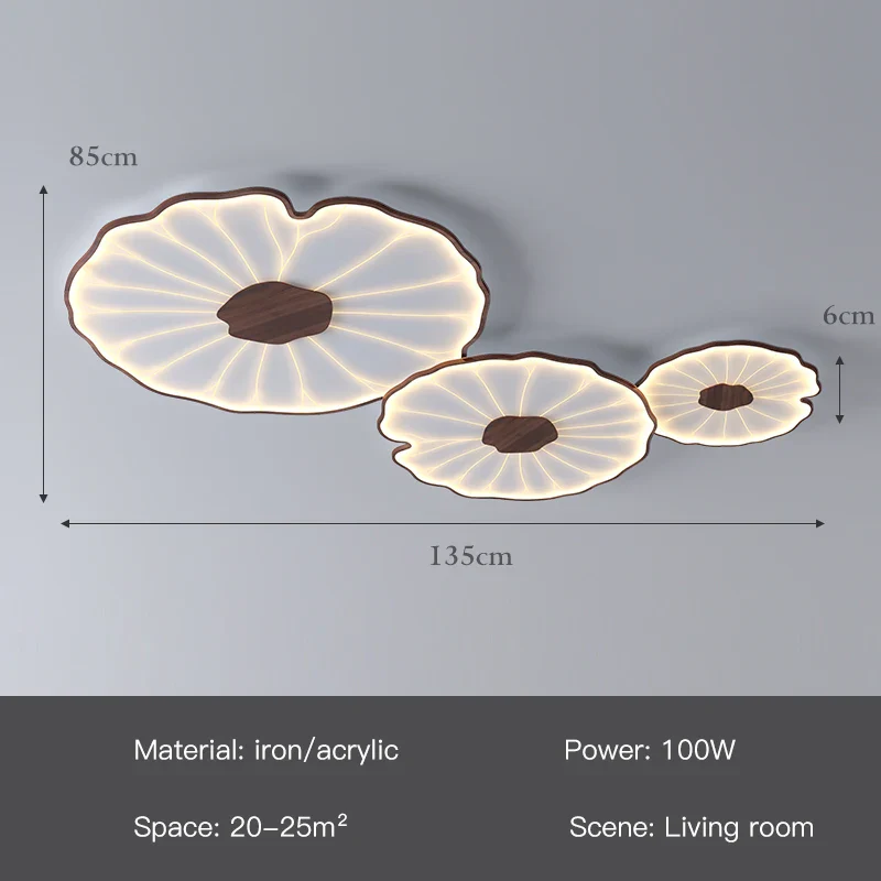 plafonnier moderne à grain de bois pour salon chambre à coucher étude crèche pour enfants conception de feuille de lotus lustre à LED en métal - Image 18