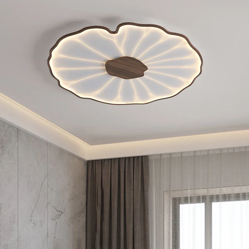 plafonnier moderne à grain de bois pour salon chambre à coucher étude crèche pour enfants conception de feuille de lotus lustre à LED en métal - Image 3