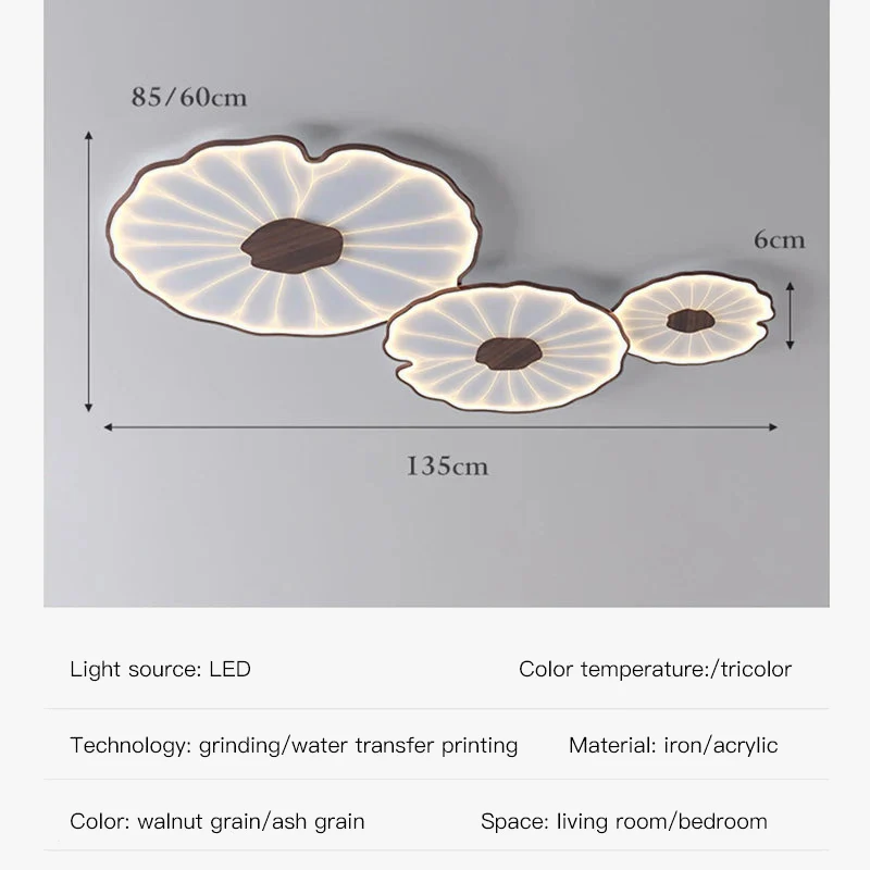 plafonnier moderne à grain de bois pour salon chambre à coucher étude crèche pour enfants conception de feuille de lotus lustre à LED en métal - Image 6