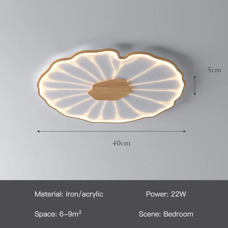 plafonnier moderne à grain de bois pour salon chambre à coucher étude crèche pour enfants conception de feuille de lotus lustre à LED en métal - Image 7