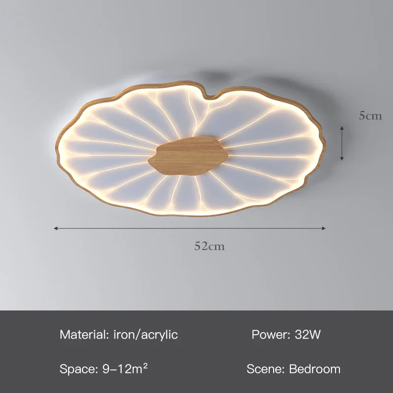 plafonnier moderne à grain de bois pour salon chambre à coucher étude crèche pour enfants conception de feuille de lotus lustre à LED en métal - Image 8