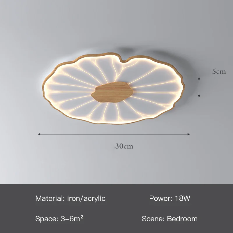plafonnier moderne à grain de bois pour salon chambre à coucher étude crèche pour enfants conception de feuille de lotus lustre à LED en métal - Image 9