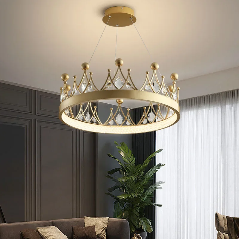 2024 Simple bedroom lamp children's room living room light luxury crown crystal chandelier pendant lights room decor