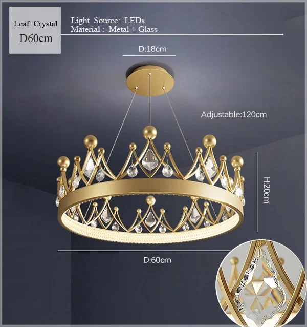 2024 Simple bedroom lamp children's room living room light luxury crown crystal chandelier pendant lights room decor - Image 10