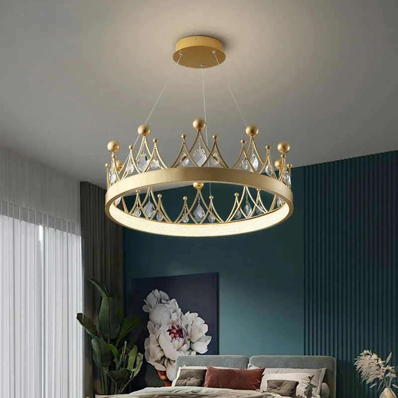 2024 Simple bedroom lamp children's room living room light luxury crown crystal chandelier pendant lights room decor - Image 4