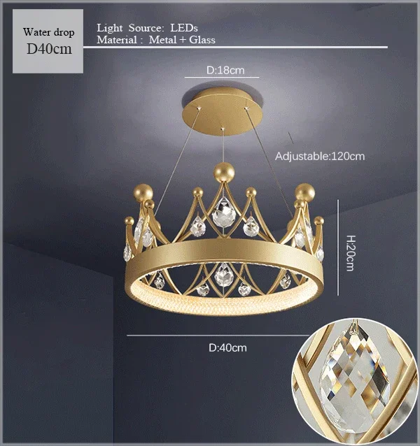 2024 Simple bedroom lamp children's room living room light luxury crown crystal chandelier pendant lights room decor - Image 7