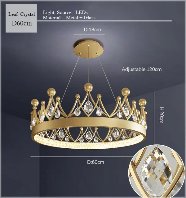 2024 Simple bedroom lamp children's room living room light luxury crown crystal chandelier pendant lights room decor - Image 8