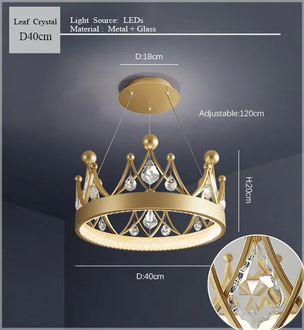 2024 Simple bedroom lamp children's room living room light luxury crown crystal chandelier pendant lights room decor - Image 9