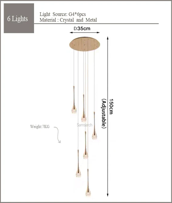2024 Teardrop LED chandelier staircase luxury corridor long spiral crystal lamp modern home decorative chandelier fixtures - Image 7
