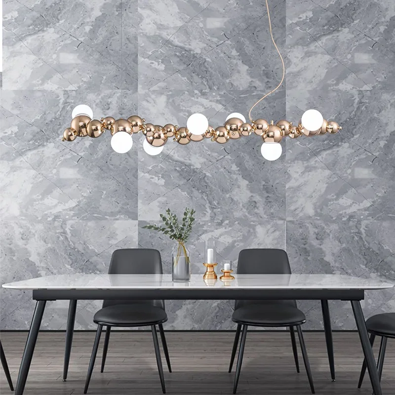 2024Modern Creative Long Bar Chandelier Caterpillar Shaped Metal ball Pendants Lamp Dining Room for Kitchen Hanging Light Lustre - Image 3