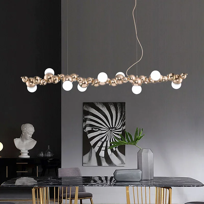 2024Modern Creative Long Bar Chandelier Caterpillar Shaped Metal ball Pendants Lamp Dining Room for Kitchen Hanging Light Lustre - Image 4