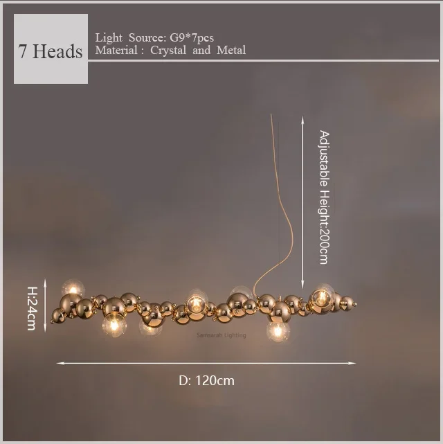 2024Modern Creative Long Bar Chandelier Caterpillar Shaped Metal ball Pendants Lamp Dining Room for Kitchen Hanging Light Lustre - Image 6