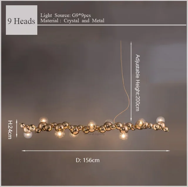 2024Modern Creative Long Bar Chandelier Caterpillar Shaped Metal ball Pendants Lamp Dining Room for Kitchen Hanging Light Lustre - Image 7