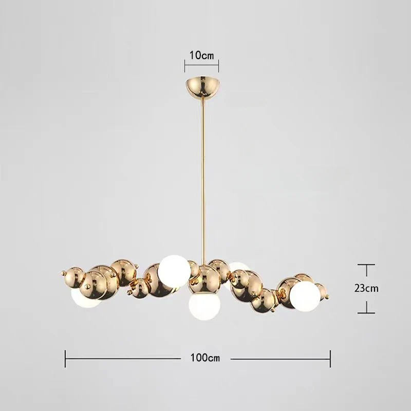 2024Modern Creative Long Bar Chandelier Caterpillar Shaped Metal ball Pendants Lamp Dining Room for Kitchen Hanging Light Lustre - Image 8