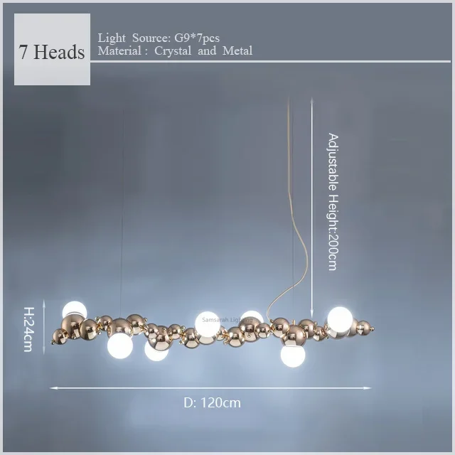 2024Modern Creative Long Bar Chandelier Caterpillar Shaped Metal ball Pendants Lamp Dining Room for Kitchen Hanging Light Lustre - Image 9