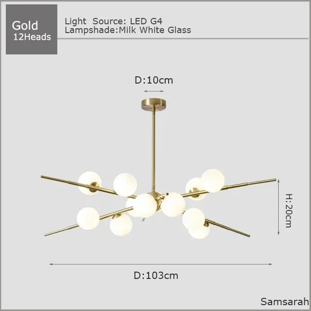 2024Modern Glass Ball LED Chandelier for Living room Dining Room Luminaire Gold/black Pendant Lamp Lustre ,Samsarah Lighting - Image 8