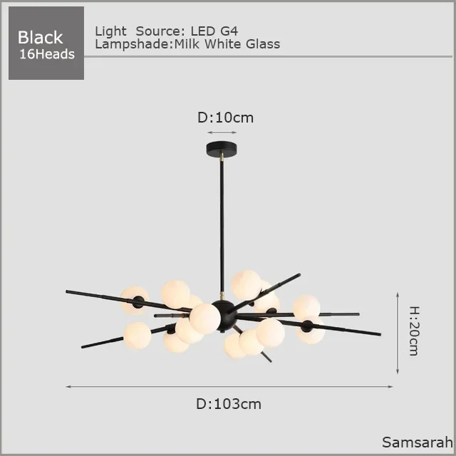 2024Modern Glass Ball LED Chandelier for Living room Dining Room Luminaire Gold/black Pendant Lamp Lustre ,Samsarah Lighting - Image 9