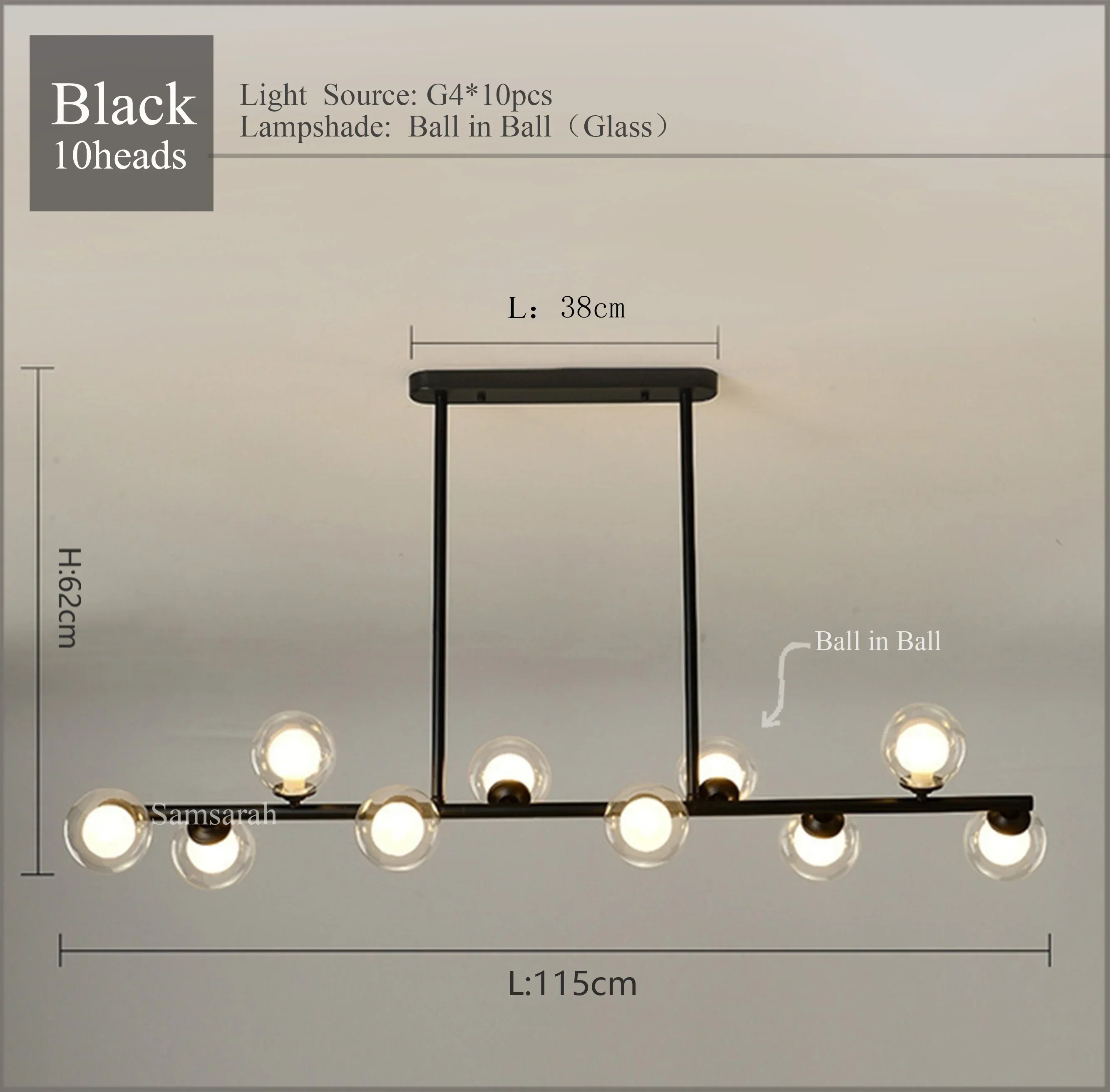 2024Modern LED Chandelier Black and Gold Long Glass Ball Chandeliers for Living Room Dinning Room Lustre,Samsarah Lighting - Image 10