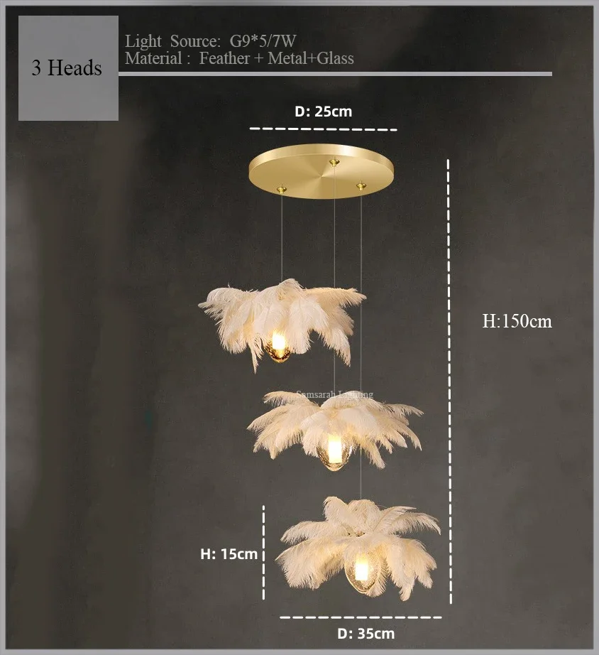 2024Staircase Feather Chandelier Ostrich Glass Design Pendant Chandelier Lighting Home Decor Suspend Lustre Fixtures - Image 10