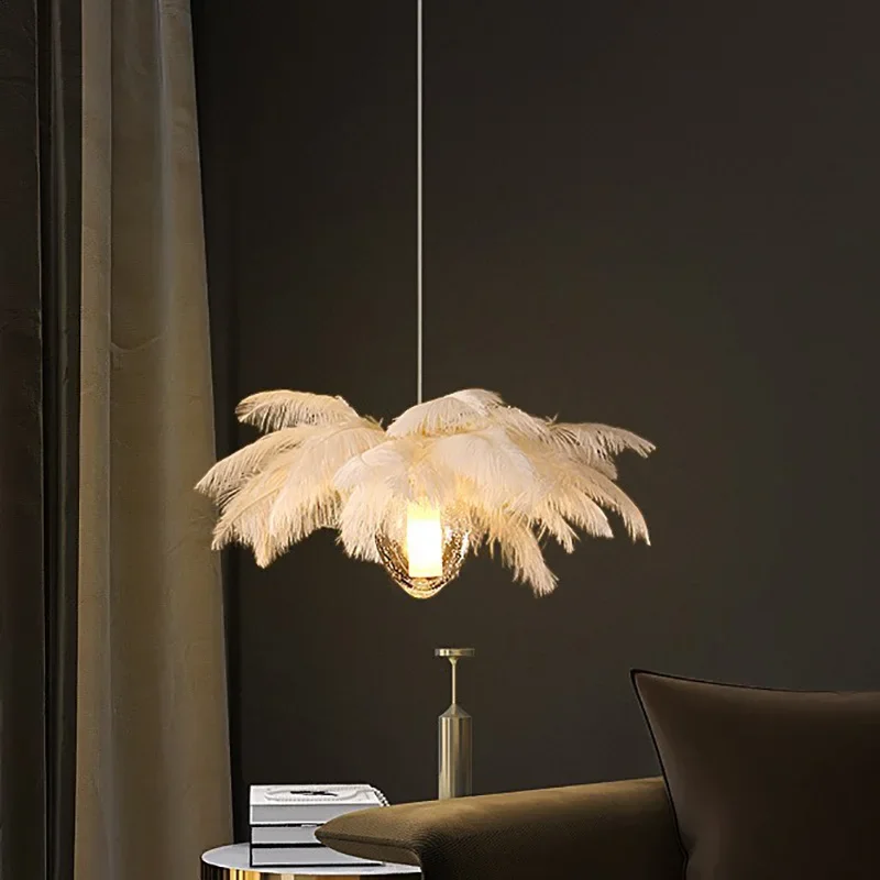 2024Staircase Feather Chandelier Ostrich Glass Design Pendant Chandelier Lighting Home Decor Suspend Lustre Fixtures - Image 2