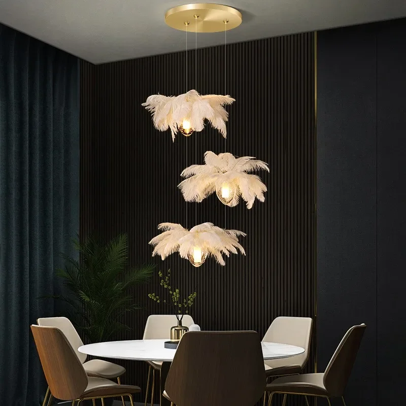 2024Staircase Feather Chandelier Ostrich Glass Design Pendant Chandelier Lighting Home Decor Suspend Lustre Fixtures - Image 3